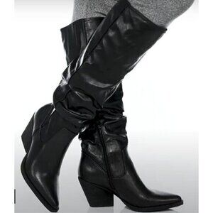Zodiac Riau Black Faux Leather Slouch Knee High Pointed Toe Boot Size 8.5